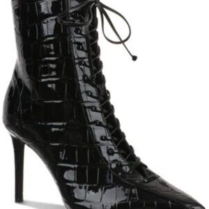 New I. N. C. International Concepts Croc Hariet Bootie Lace Up Black